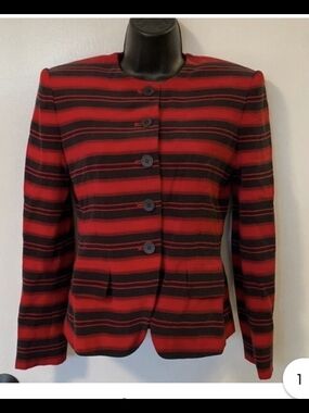 Jones New York Red and Black Striped Button Jacket